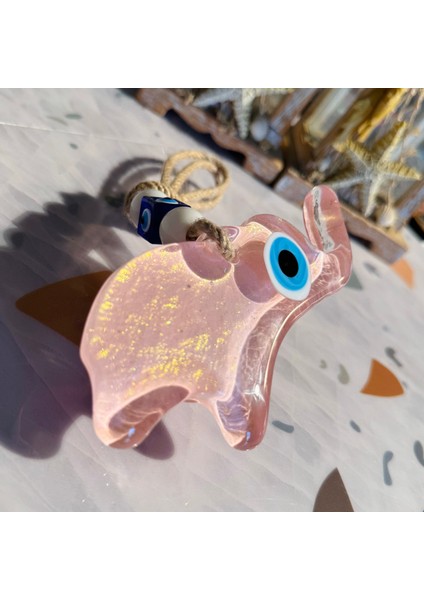 El Yapımı Hediyelik Dekoratif Nazar Boncuklu, Fil Figürlü Simli ve İpli 12 cm Cam Duvar Süsü fırsatları