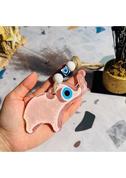 El Yapımı Hediyelik Dekoratif Nazar Boncuklu, Fil Figürlü Simli ve İpli 12 cm Cam Duvar Süsü indirimleri