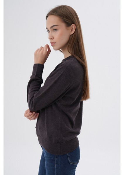 Kadın Kahve %100 Organik Pamuk Bisiklet Yaka Triko Kazak Bluz TRIST-6101 fırsatları