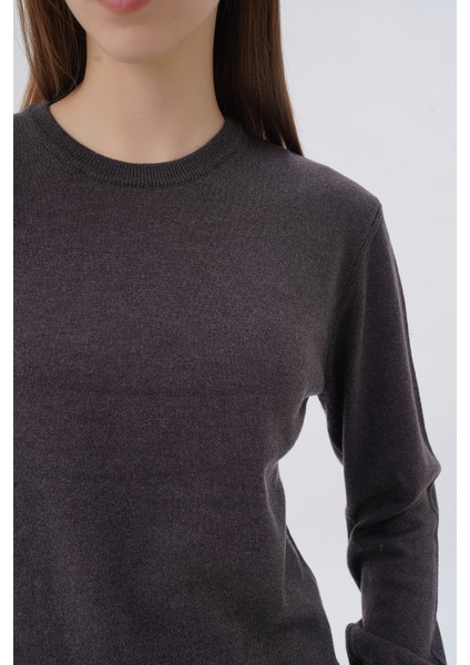 Kadın Kahve %100 Organik Pamuk Bisiklet Yaka Triko Kazak Bluz TRIST-6101