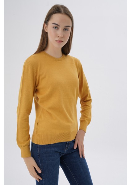 Kadın Hardal %100 Organik Pamuk Bisiklet Yaka Triko Kazak Bluz TRIST-6101 fiyatları