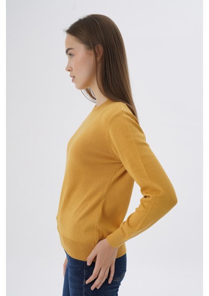 Kadın Hardal %100 Organik Pamuk Bisiklet Yaka Triko Kazak Bluz TRIST-6101 fırsatları