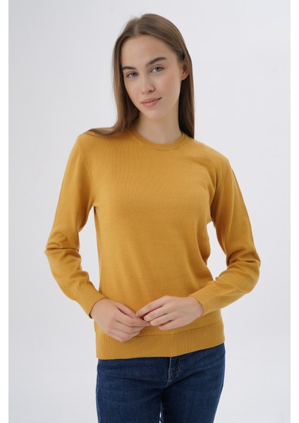 Kadın Hardal %100 Organik Pamuk Bisiklet Yaka Triko Kazak Bluz TRIST-6101 indirimleri