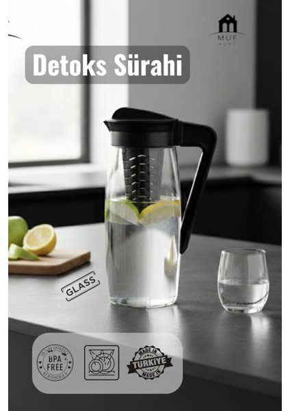 Detoks Sürahi Cam Karaf Detoks Filtreli 1600CC Filtreli Yada Filtresiz Kullanım Bpa Free