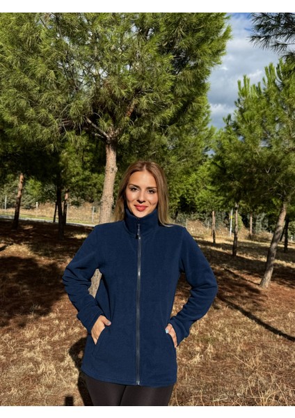 Kadın Kışlık Önü Fermuarlı Cepli Slimfit Lacivert Renk Polar fiyatları