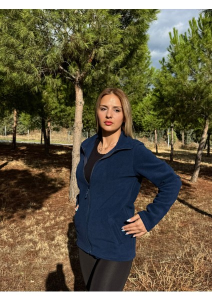 Kadın Kışlık Önü Fermuarlı Cepli Slimfit Lacivert Renk Polar modelleri