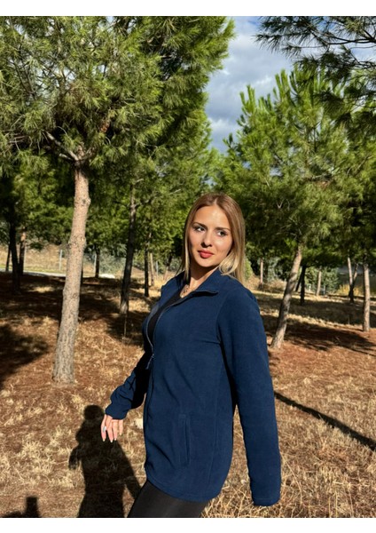 Kadın Kışlık Önü Fermuarlı Cepli Slimfit Lacivert Renk Polar indirimleri