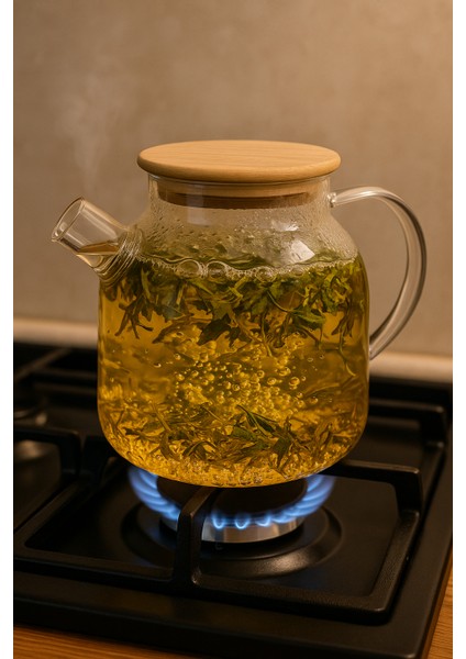 Bambu Kapaklı Isıya Dayanıklı Cam Demlik – 1200 ml Bitki Çayı ve Kahve Demliği fiyatları