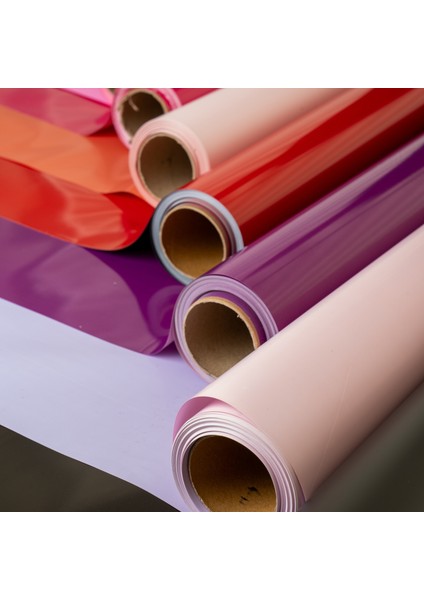 70CM x 10M Opp (Jelatin) Çiçek Buket Ambalaj Kağıdı - Pembe Lila Çift Taraflı modelleri