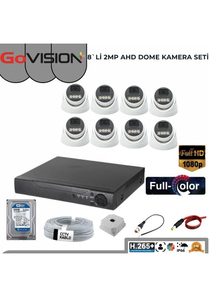 Govision Go Vision 8'li Dome Kamera Seti 2mp 3.6mm Full Color Serisi
