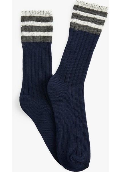 Pamuklu Çizgili Soket Çorap