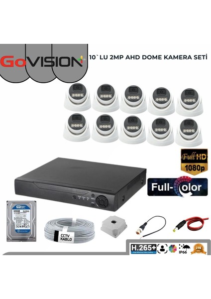 Go Vision 10'lu Dome Kamera Seti 2mp 3.6mm Full Color Serisi