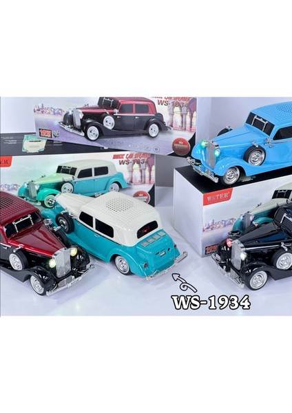WS1934 Klasik Araba Şarjlı Bluetooth Hoparlör Ses Speaker Müzik Çalar Subwoofer Fm Radyo Sd Kart USB fiyatları
