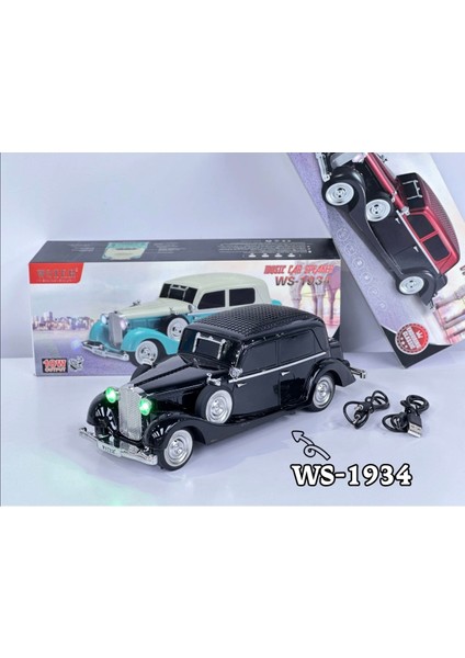 WS1934 Klasik Araba Şarjlı Bluetooth Hoparlör Ses Speaker Müzik Çalar Subwoofer Fm Radyo Sd Kart USB indirimleri