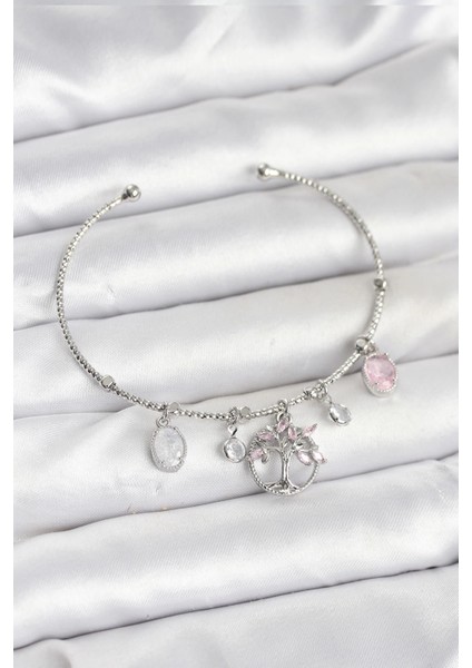 Bfs Hayat Ağacı Charmlı Gümüş Renk Pirinç Kadın Bileklik