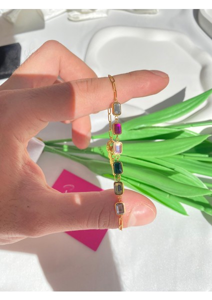 Sıralı Renkli Baget Taşlı Paslanmaz Çelik Su Yolu Kadın Bileklik modelleri