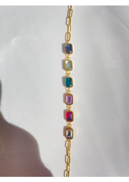 Sıralı Renkli Baget Taşlı Paslanmaz Çelik Su Yolu Kadın Bileklik