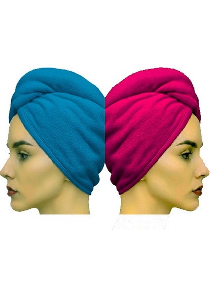 Saç Havlusu Saç Bonesi 2 Li Set %100 Pamuk Banyo ,havuz ve Deniz Sonrası Kurulama Yeşil/ Fuşya