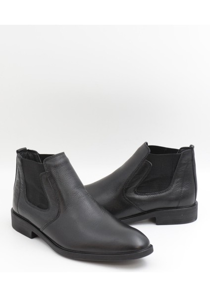 Thrtrk 908 Siyah Hakiki Deri Kauçuk Taban Erkek Bot