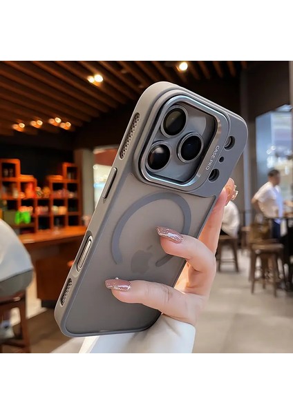 iPhone 17 Pro Max Kılıf Standlı Mat Magsafe Metal Tuşlu Kamera Lens Hediyeli Wonk Kapak