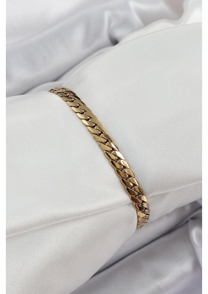 Çelik Gold Renk Yassı Zincir Kadın Bileklik