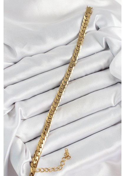 Çelik Gold Renk Yassı Zincir Kadın Bileklik fiyatları