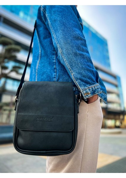 CNT009 - Cilt Deri Erkek Yan Omuz Çantası Sıyah