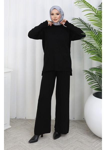 Triko Kalp Desenli Kazak Pantolon Ikili Takım 0016-04 Siyah
