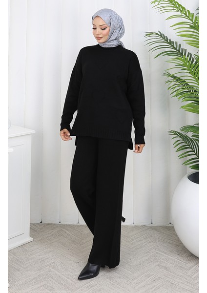 Triko Kalp Desenli Kazak Pantolon Ikili Takım 0016-04 Siyah fiyatları