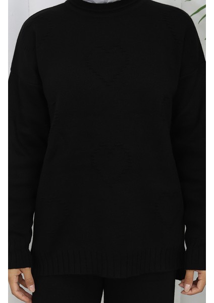 Triko Kalp Desenli Kazak Pantolon Ikili Takım 0016-04 Siyah indirimleri