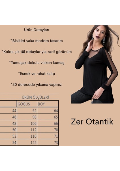Zerotantik Tül Detay Büyük Beden Bluz Siyah fiyatları