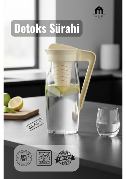 Detoks Sürahi Cam Karaf Detoks Filtreli 1600CC Filtreli Yada Filtresiz Kullanım Bpa Free