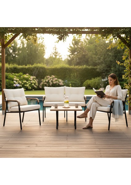 KÖYCEĞİZ 2+1+1+SEHPA(50*75) BAHÇE BALKON MUTFAK TAKIMI,KREM