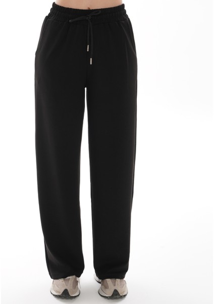 Beli Lastikli Siyah Kadın Eşofman Altı