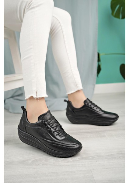 2032 Siyah Hakiki Deri Günlük Kadın Yürüyüş Ayakkabı indirimleri