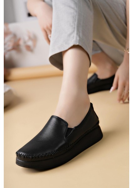 Miss 102 Siyah Hakiki Soft Deri Kadın Ayakkabı