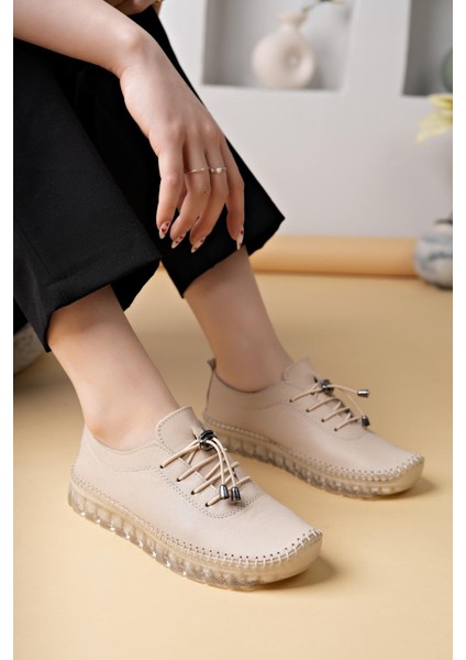 Knc 12 Bej Hakiki Deri Şeffaf Taban Kadın Ayakkabı indirimleri