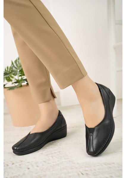 1013 Siyah Hakiki Deri Poli Taban Anatomik Kadın Ayakkabı indirimleri