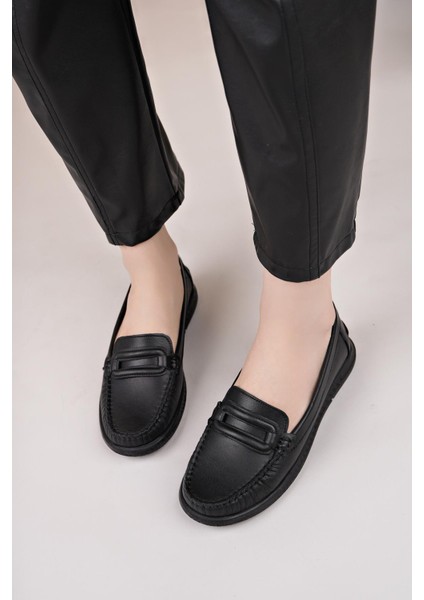 Eliz 24105 Siyah Hakiki Soft Deri Rok Günlük Kadın Ayakkabı