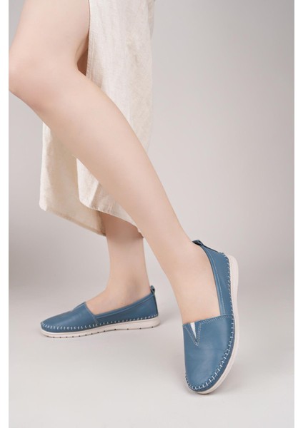 Knc 033 Mavi Hakiki Soft Deri Kadın Ayakkabı indirimleri