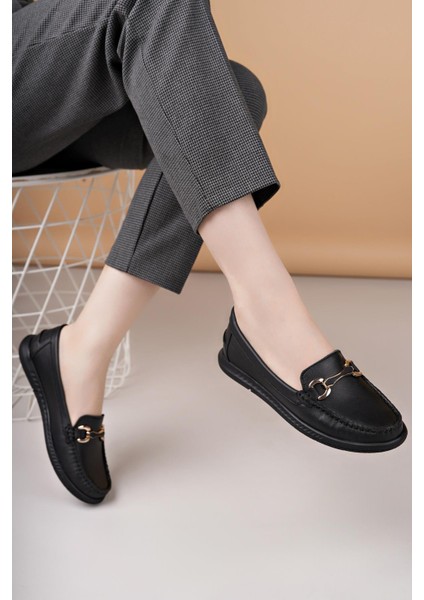 Eliz 24103 Siyah Hakiki Soft Deri Rok Günlük Kadın Ayakkabı