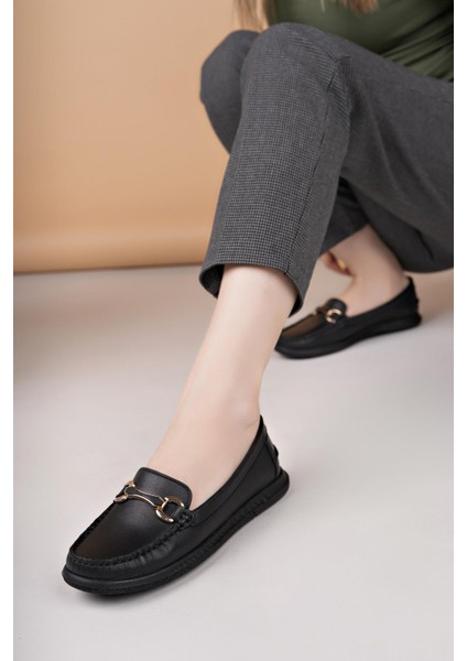 Eliz 24103 Siyah Hakiki Soft Deri Rok Günlük Kadın Ayakkabı