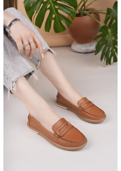 Eliz 24105 Taba Hakiki Soft Deri Rok Günlük Kadın Ayakkabı