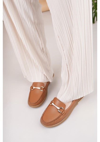 Eliz 24103 Taba Hakiki Soft Deri Rok Günlük Kadın Ayakkabı