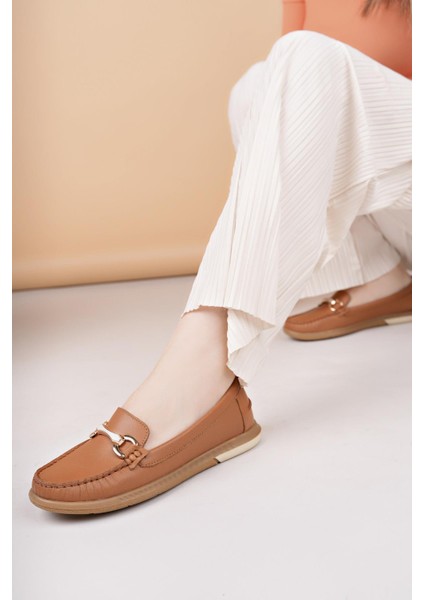 Eliz 24103 Taba Hakiki Soft Deri Rok Günlük Kadın Ayakkabı