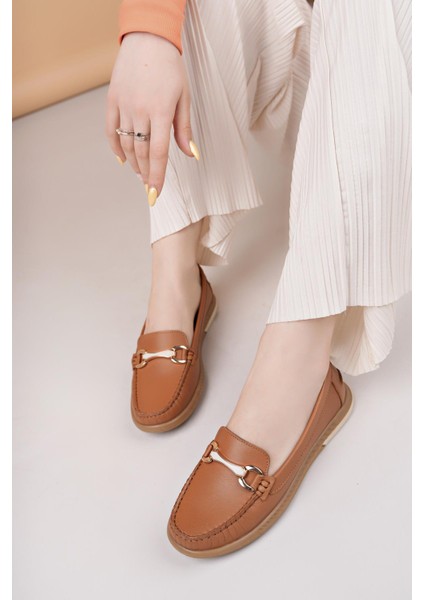 Eliz 24103 Taba Hakiki Soft Deri Rok Günlük Kadın Ayakkabı