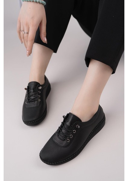 Maria 200-90 Siyah Hakiki Soft Deri Günlük Kadın Ayakkabı