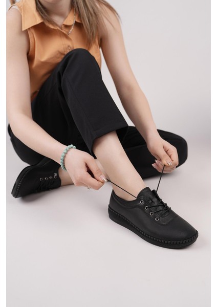 Maria 200-90 Siyah Hakiki Soft Deri Günlük Kadın Ayakkabı