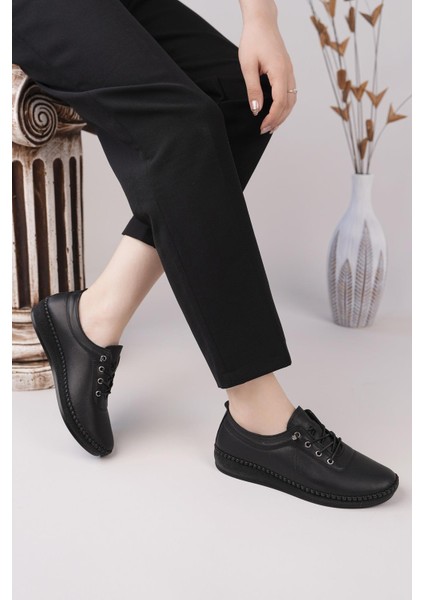 Maria 200-90 Siyah Hakiki Soft Deri Günlük Kadın Ayakkabı