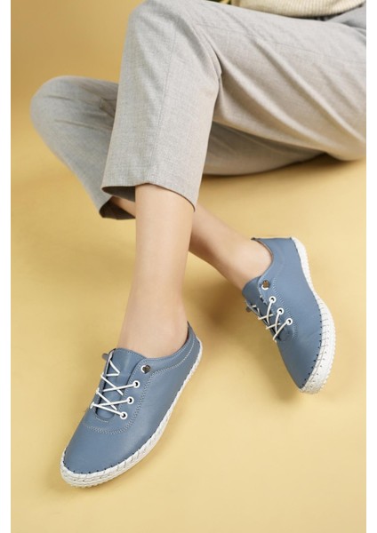 Maria 300 Mavi Hakiki Soft Deri Günlük Kadın Ayakkabı